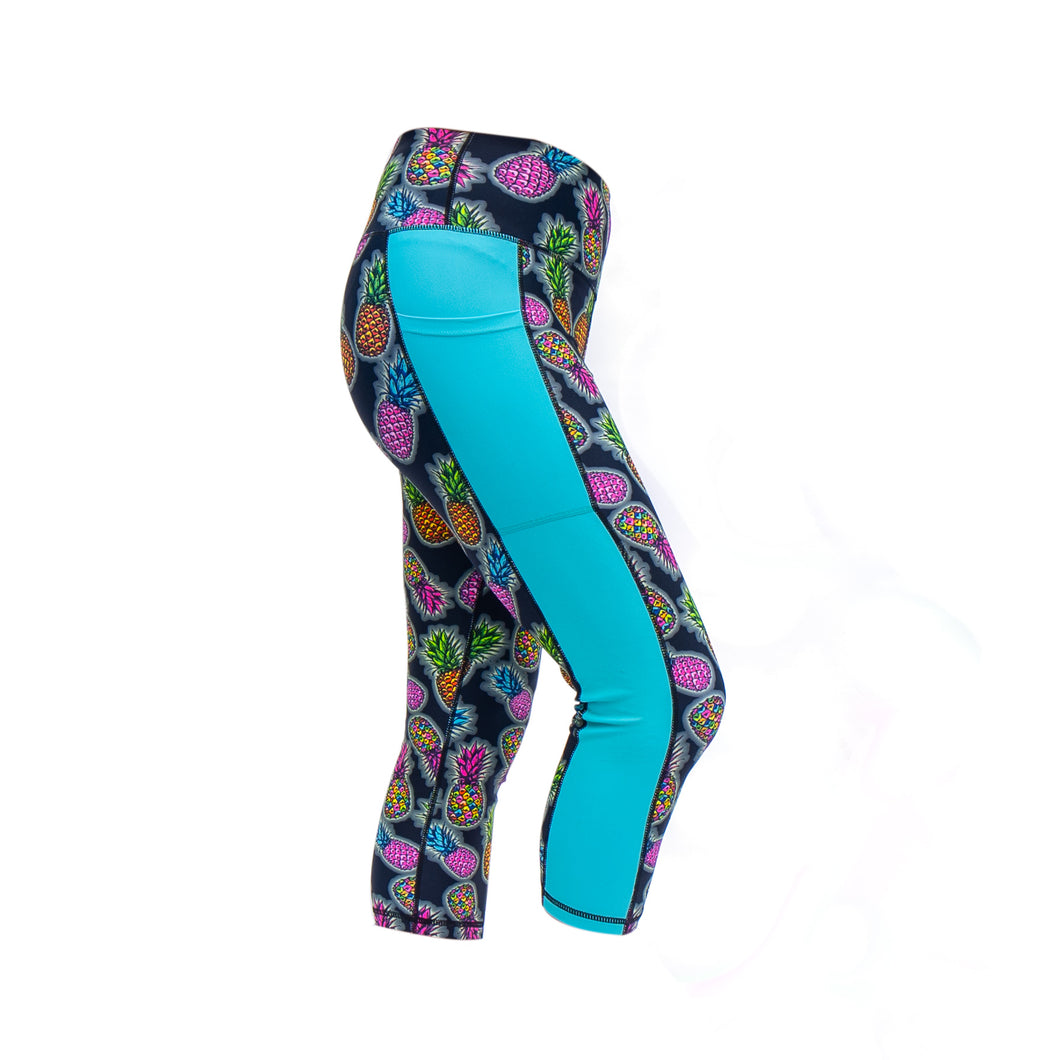 Pineapple Glow Illusion Capri Leggings Virtual Racing UK