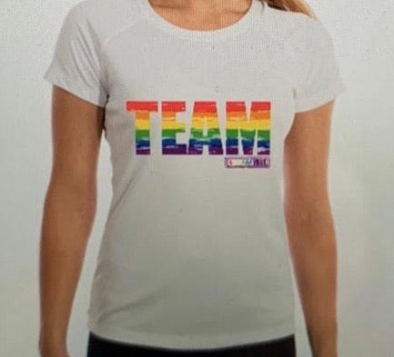 TeamVRUK Ladies White Team Rainbow Tee print